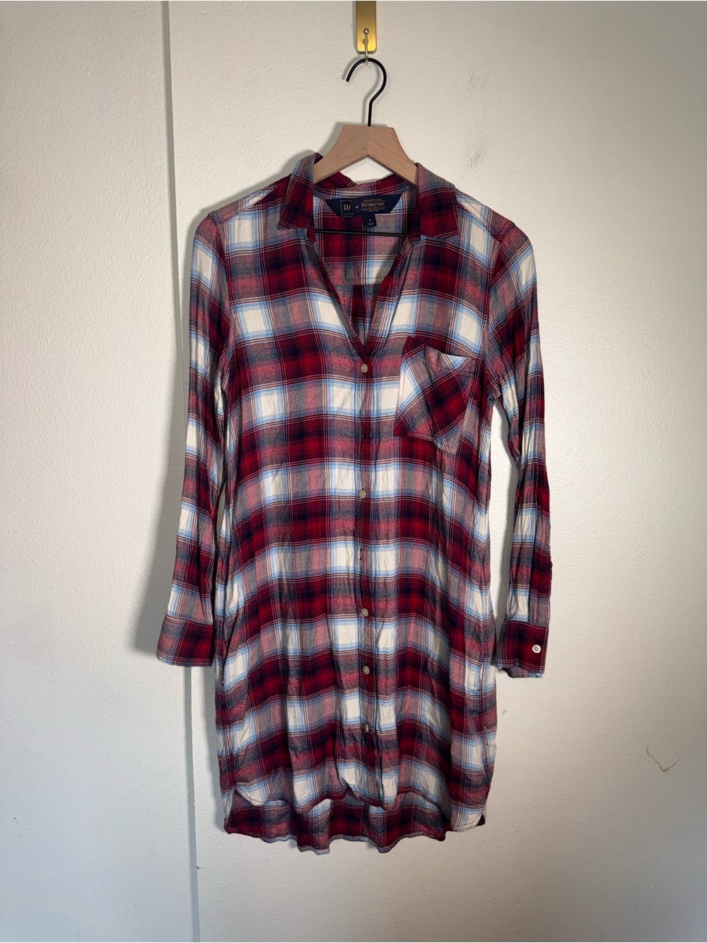PENDLETON + GAP Red Plaid Lightweight cabincore Button-Up Shirt Dress  S